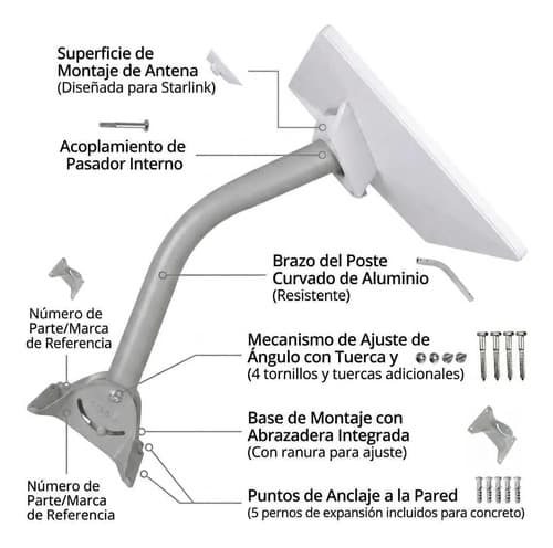 Soporte Mastil Antena Starlink Mini Techo Y Mensula Pared Blanco/gris - Miniatura 2