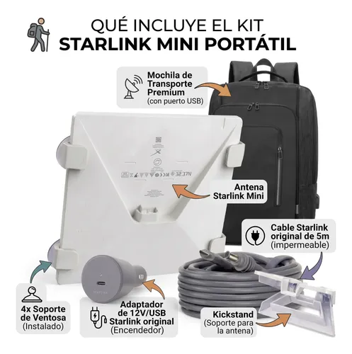 Kit Starlink + Mochila + Cable 12v 5m + Ventosas - Miniatura 2