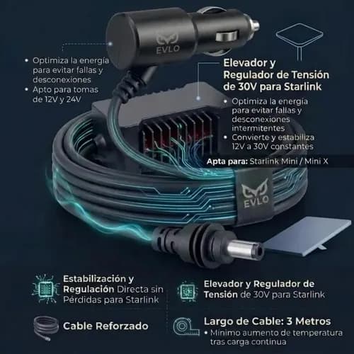 Cable Adaptador Auto Toma 12/24v Starlink Mini Evlo Gris - Miniatura 2