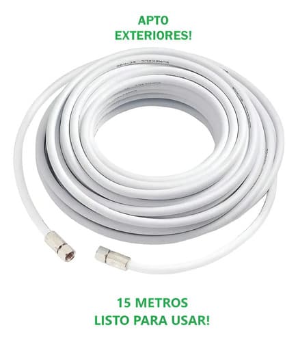 Coaxil Rg6 Armado 15 Metros Blanco Exterior Coaxial Calidad - Miniatura 2